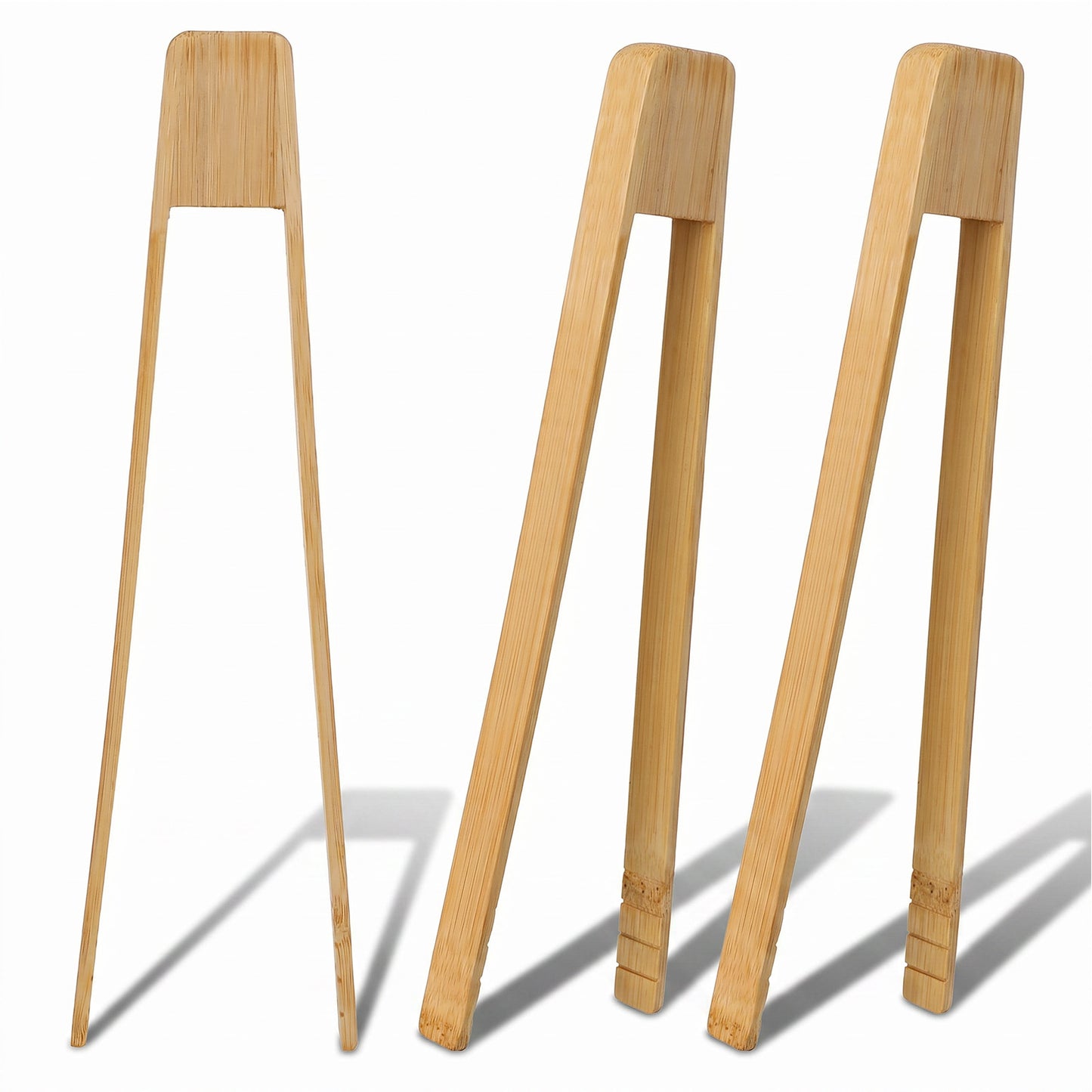 Shimmeroo 3Pcs Bamboo Tongs for Toaster, 10 Inch Long Toast Tongs for Toaster, Bamboo Cooking Serving Tong - Bagels Salad BBQ & Grilling