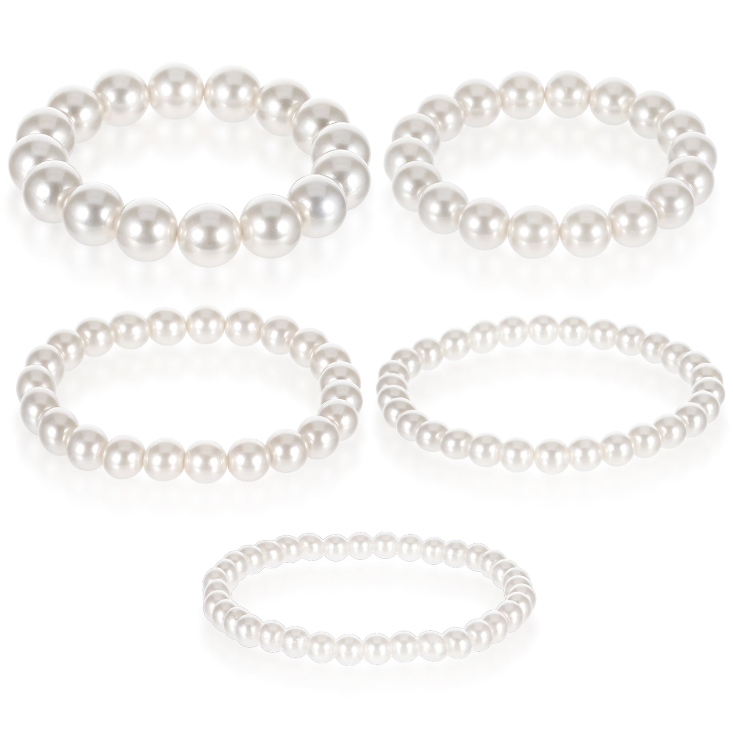 Ymapinc 5 PCS Stretchy Pearl Bracelets for Women, White Elegant Bridesmaid Bracelets, Bridal Wedding Stackable Bracelets, Faux Pearl Beaded Bracelets, White Pearl Bracelet Set for Ladies