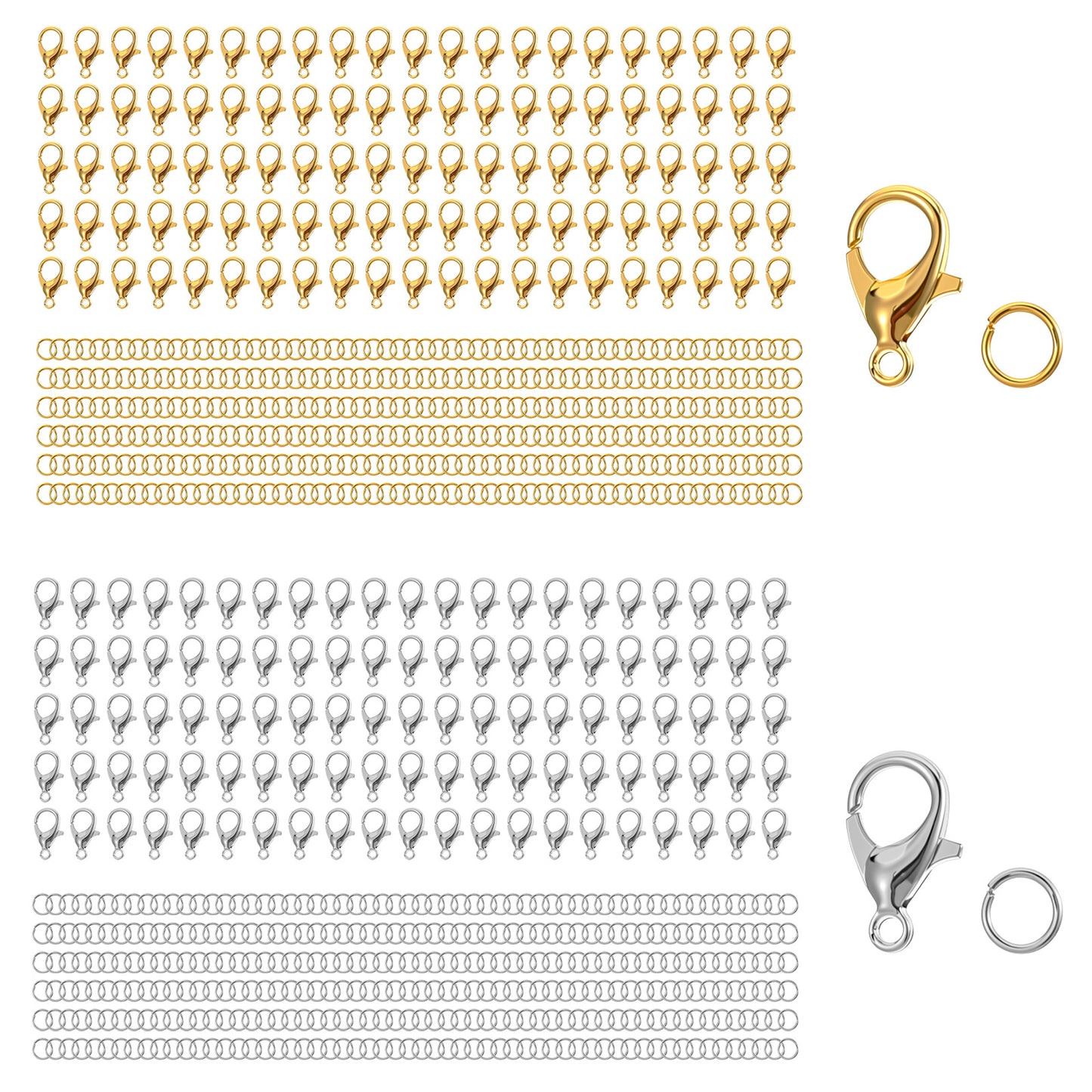 Tyqour 700pcs Lobster Claw Clasps with 5mm Open Jump Rings Set, Gold Silver Small Bracelet Clasps and Closures for Jewelry Making DIY Necklace Jewelry Anklet
