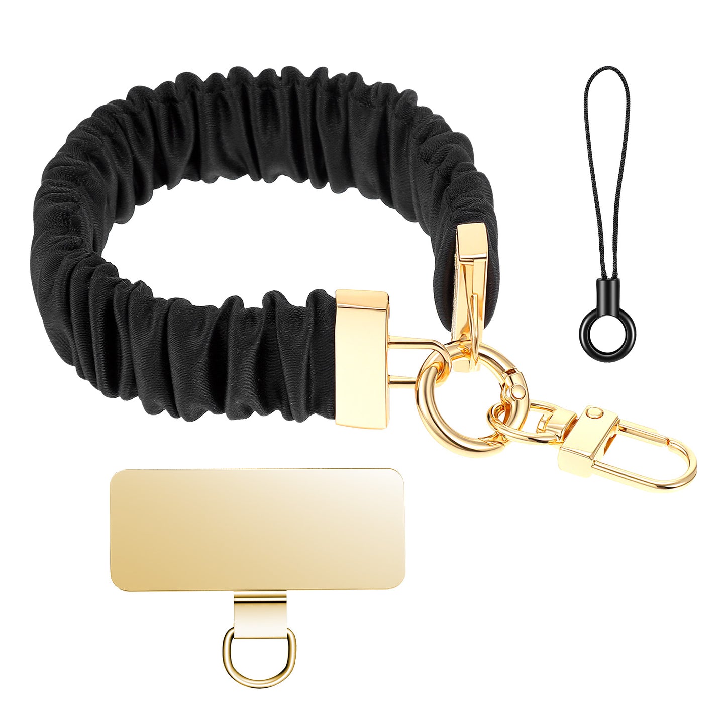 Shimmeroo Scrunchie Lanyard - Removable Phone Chain Wristlet Keychain for Women, Multifunctional Cellphone Wrist Strap Stretch Wrist Lanyard for Car Keys Gym Shopping Travel(Black)