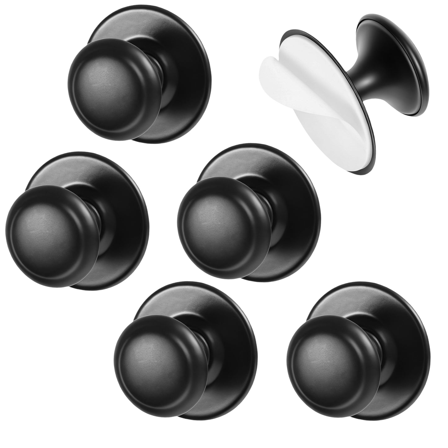 Xinjoduz 6 Pack Self Adhesive Cabinet Knobs Handles Black Peel and Stick on Cabinets Pull Handle No Drill Drawer Knob Opener Kitchen Hardware for Refrigerators, Dressers, Windows, Closets