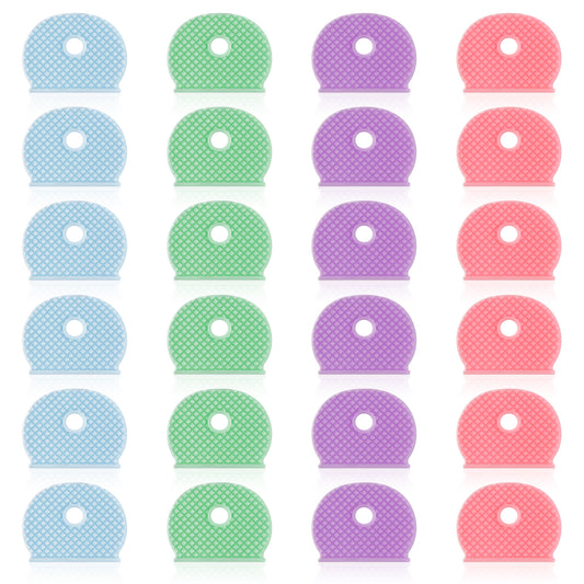 24 Pack Key Covers Caps Colored Key Identifiers Markers, Soft Rubber Key Cover Tags, Color Standard Flat Organization Key Covers for House Key (Not for Odd Shaped Keys)
