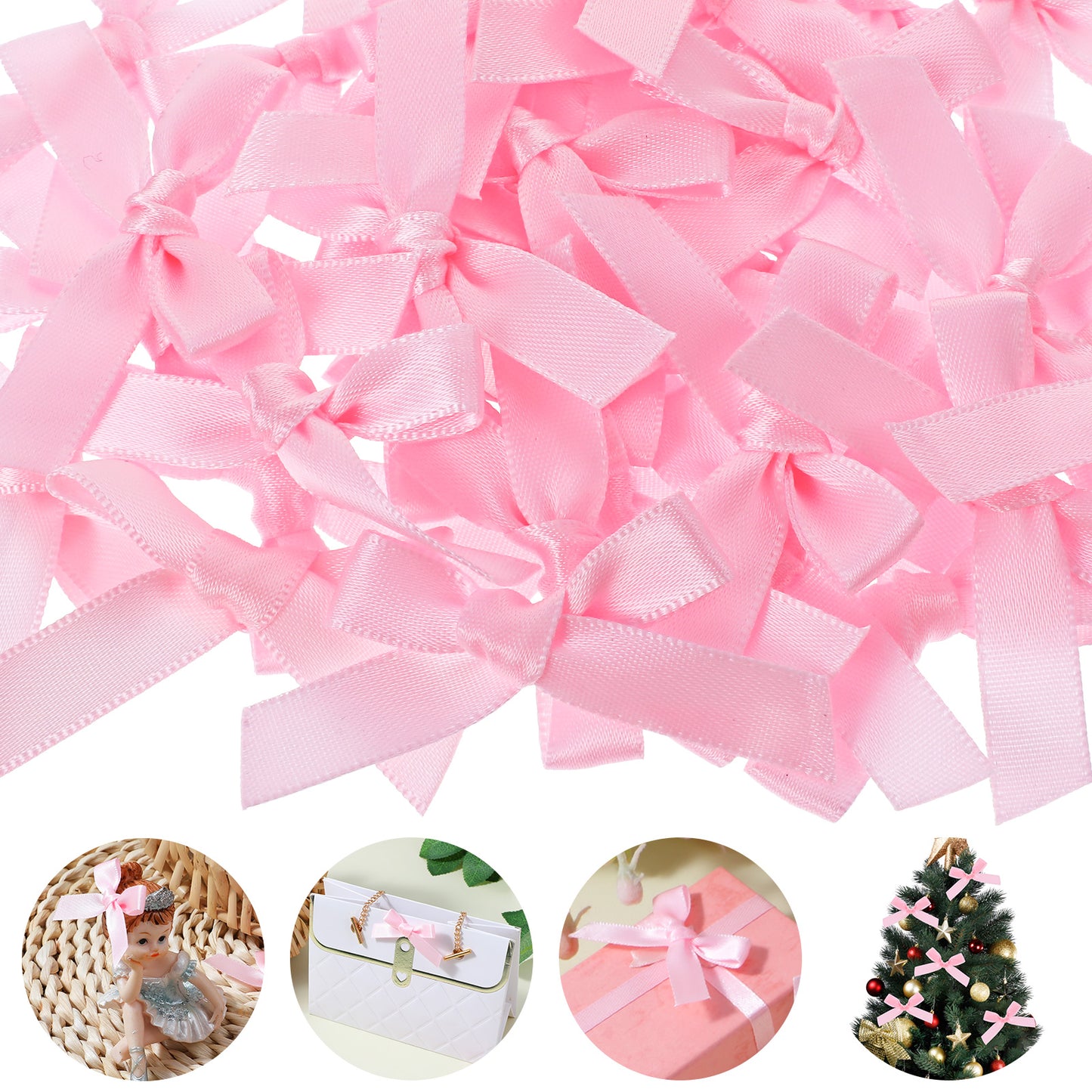 35Pcs Mini Pink Ribbon Bows, Cute Small Satin Fabric Ribbon Bow for Crafts, Tiny Bowknot Sewing Accessories for Flowers Bakery Wrapping, Christmas Wedding Birthday Party, Gift Box Decoration 2 Inch