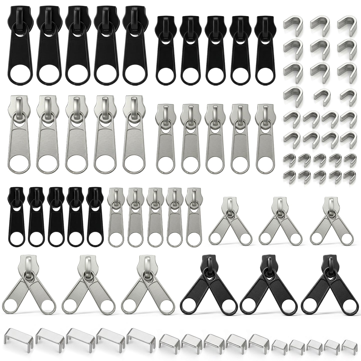 Nogeqi 84PCS Zip Repair Kit, Universal Zipper Repair Kit, Zipper Pull Replacement Pull Accessories Zip Replacement for Backpacks, Jackets, Luggage and Tents (Black, Silver)