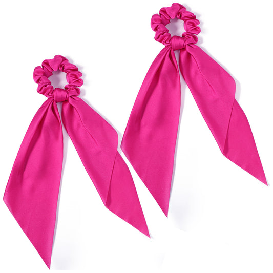2 Pack Red Knotted Bow Hair Scrunchies Elastic Hairs Scarf with Tail Hair Ties Bands Satin Hairs Ribbon Scrunchy Ponytail Holder for Women and Girls Festival Gifts 12.60 × 10.63 Inches
