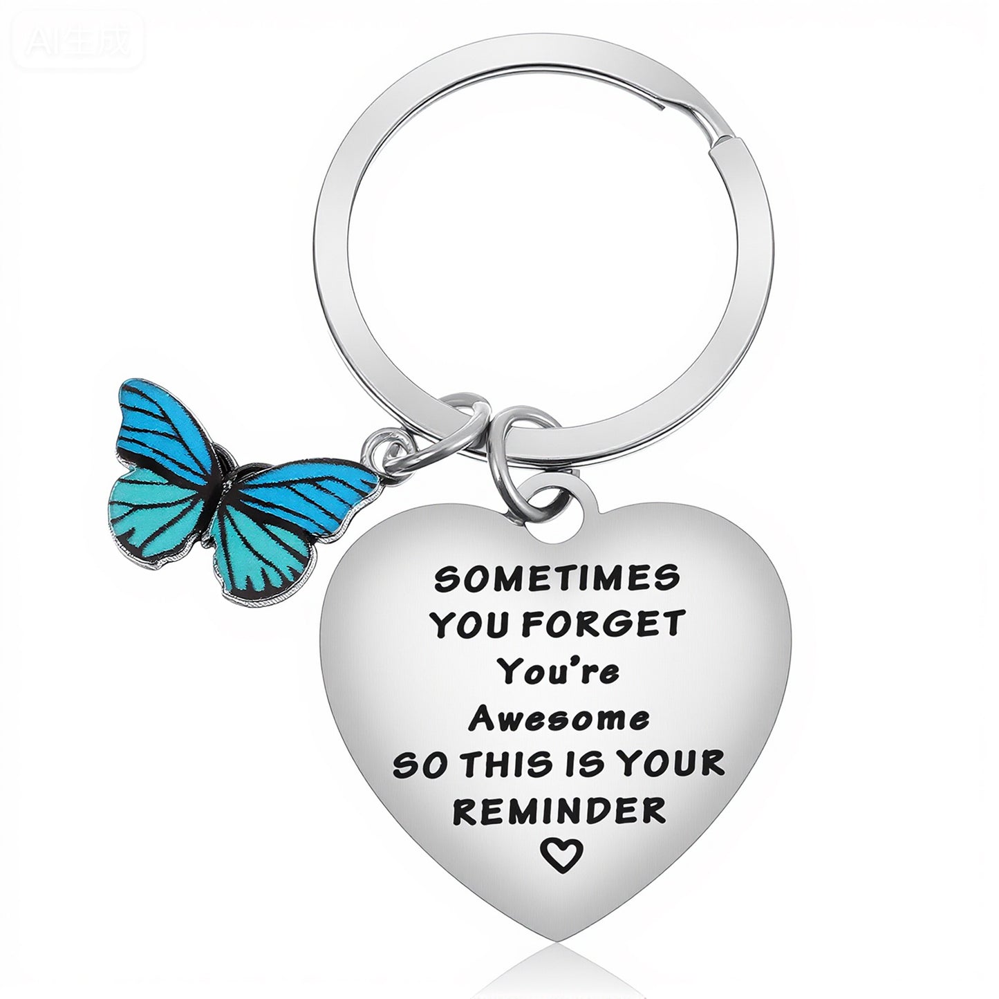 Mabor Butterfly Keychain for Women - Inspirational Gifts, Motivational Key Rings with Encouraging Message, Elegant Stainless Steel Gift for Her, Blue