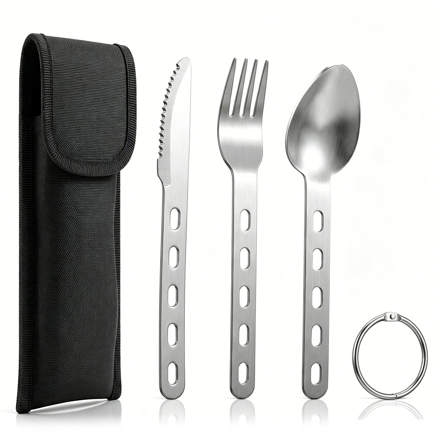 4-in-1 Stainless Steel Camping Utensil Set - Spoon, Fork, Knife & Bottle Opener Combo for Outdoor Activities