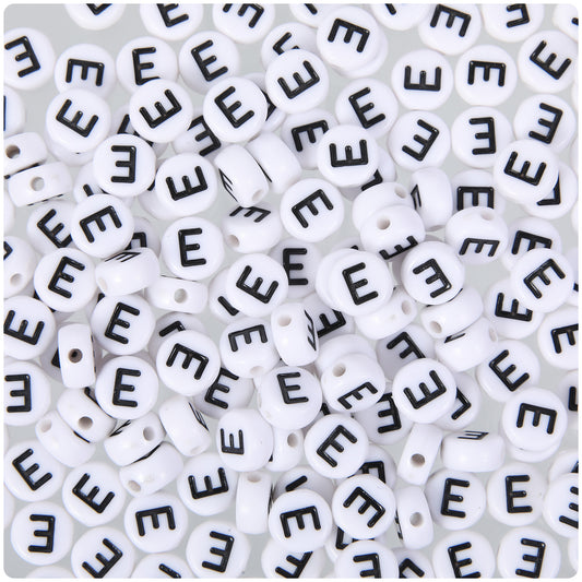 200PCS Alphabet Beads 4x7mm Acrylic Letter Beads for Bracelets, White Round Vowel Letter E Bead Friendship Bracelet Kit Craft DIY Jewelry Necklaces Making Supplies Letter Pony Beads