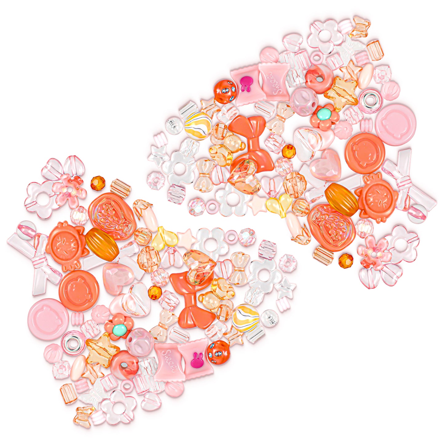 Nogeqi 100g Plastic Cute Beads,Aesthetic Acrylic Beads,Bow Goldfish Star Heart Flower Assorted Beads,Orange and Red Beads,Cute Charms for Jewelry Making DIY Crafts Necklaces