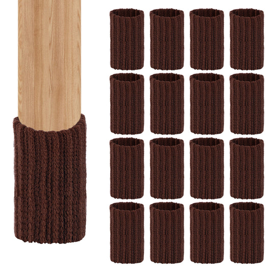 16 Pcs Furniture Leg Socks for Hardwood Floors Chair Socks Knitted Chairs Leg Floor Protectors Suitable Indoor Desk Office Table Kitchen Bar Stools Reduce Noise Brown 2.76 × 1.57 Inches Polyester
