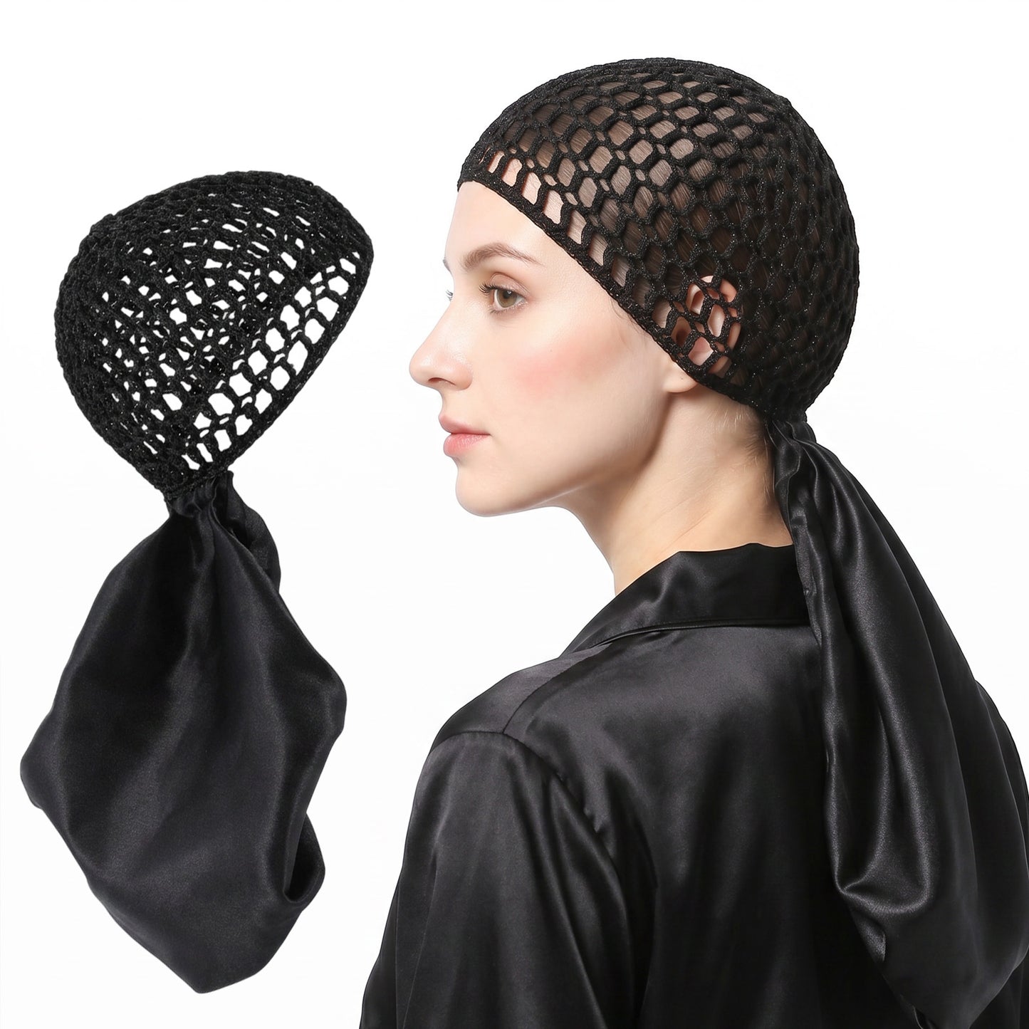 RAHHLIZS 2 In 1 Wrap Cap Bonnet Silk Satin Bonnets Elastic Double Layer Hair Wrap Adjustable Hairsaver Wraps Caps for Natural Braided Locs Women & Men Curly Hair