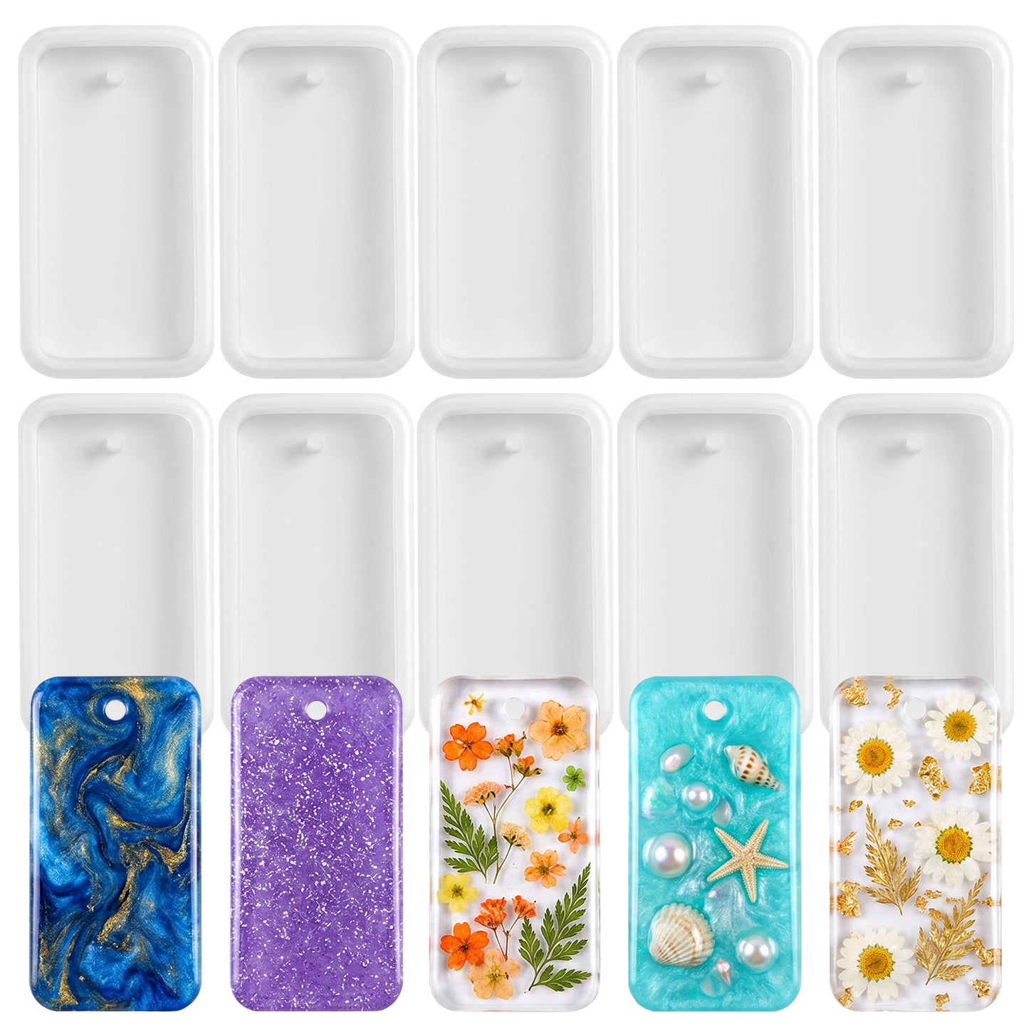 RAHHLIZS 10PCS Rectangular Resin Silicone Molds, Resin Keychain Jewelry Casting Molds, DIY Pendant Resin Bookmark Mold Epoxy for Handmade Craft Making