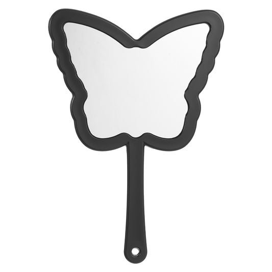 1 PCS Butterfly Shaped Hand Held Mirrors with Handle, Cute Cosmetic Travel Handheld Mirror, Single-Sided Portable Travel Vanity Lash Hand Held Mirror for Shaving Makeup Men & Women (Black, 6 x 8 Inch)