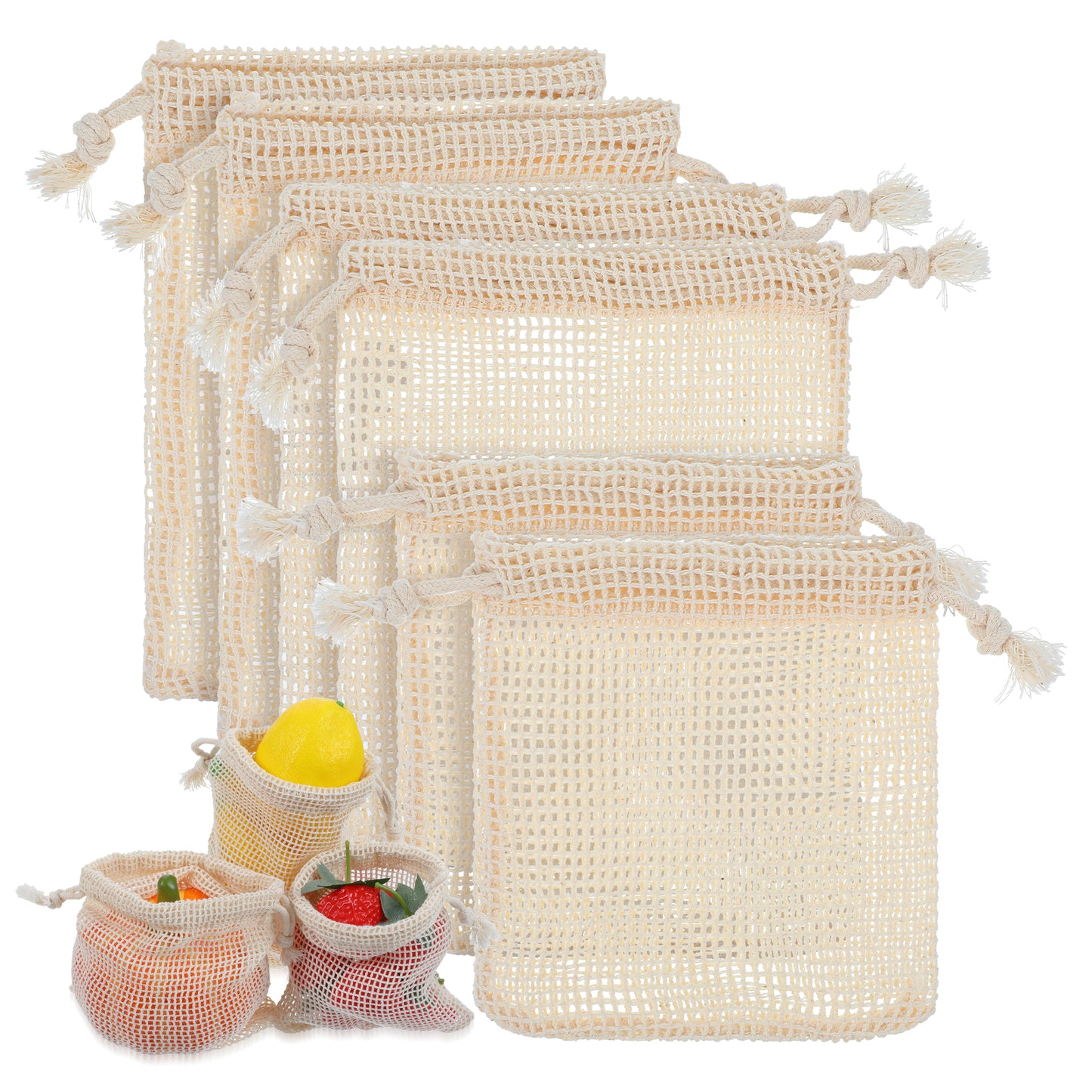 Tyqour 6 Pack Reusable Produce Bags Durable Mesh Fruit Bags Ambrosia Produce Bag Double Stitched with Drawstring Mesh Storage Bag for Grocery Shopping Vegetables and Fruits