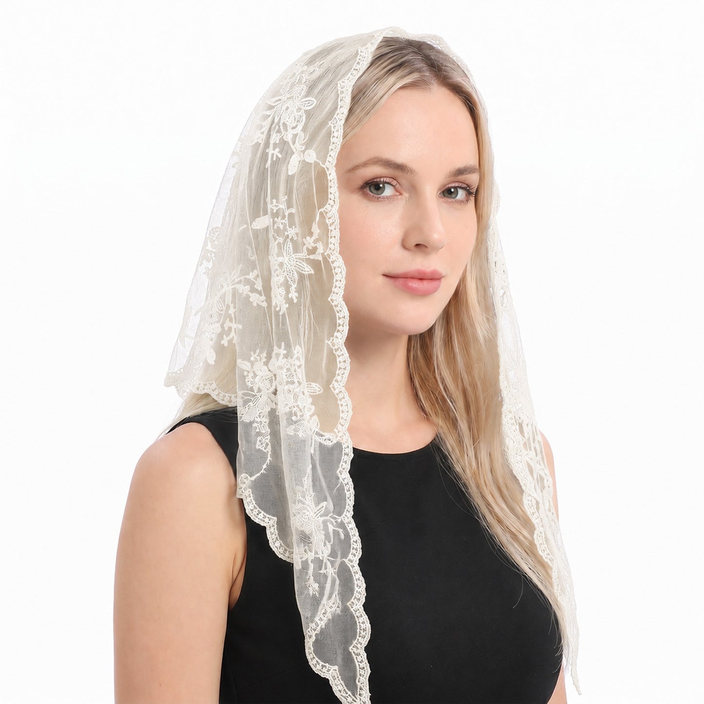 Tyqour Triangle White Lace Veil for Brides Church Veils for Women Catholic