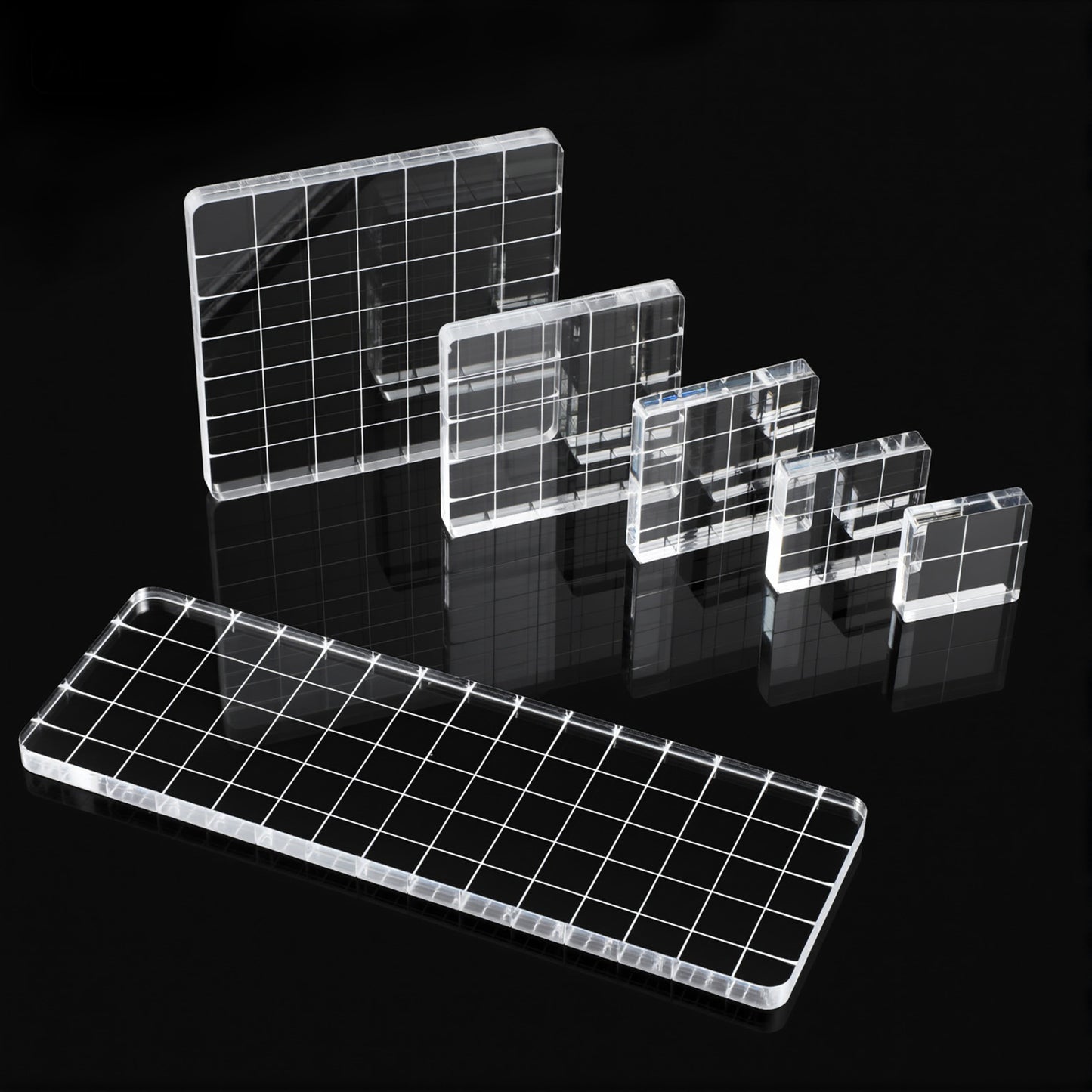 Ouligay 6 Pieces Acrylic Stamp Block, Acrylic Blocks for Stamping, Clear Stamping Blocks Tools with Grid Lines, Clear Stamps for Card Making Scrapbooking DIY Craft Assorted Sizes