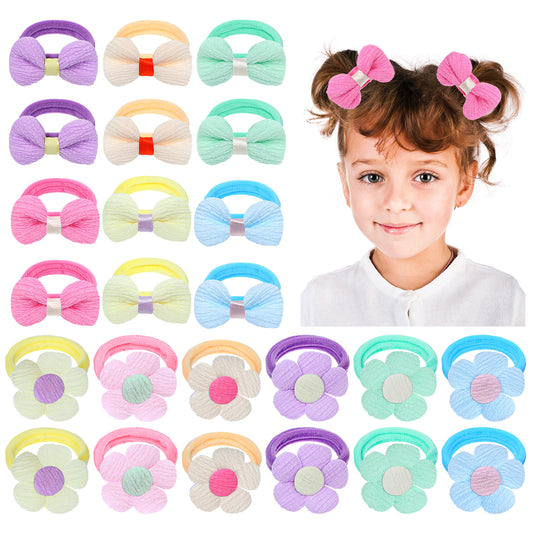 24 Pcs Toddler Hair Ties Baby Hair Ties Baby Hair Bows Cute Flower Hair Ties Seamless Elastic Ponytail Holders Little Girls Hair Accessories For Thick Hair ?Candy Colors?