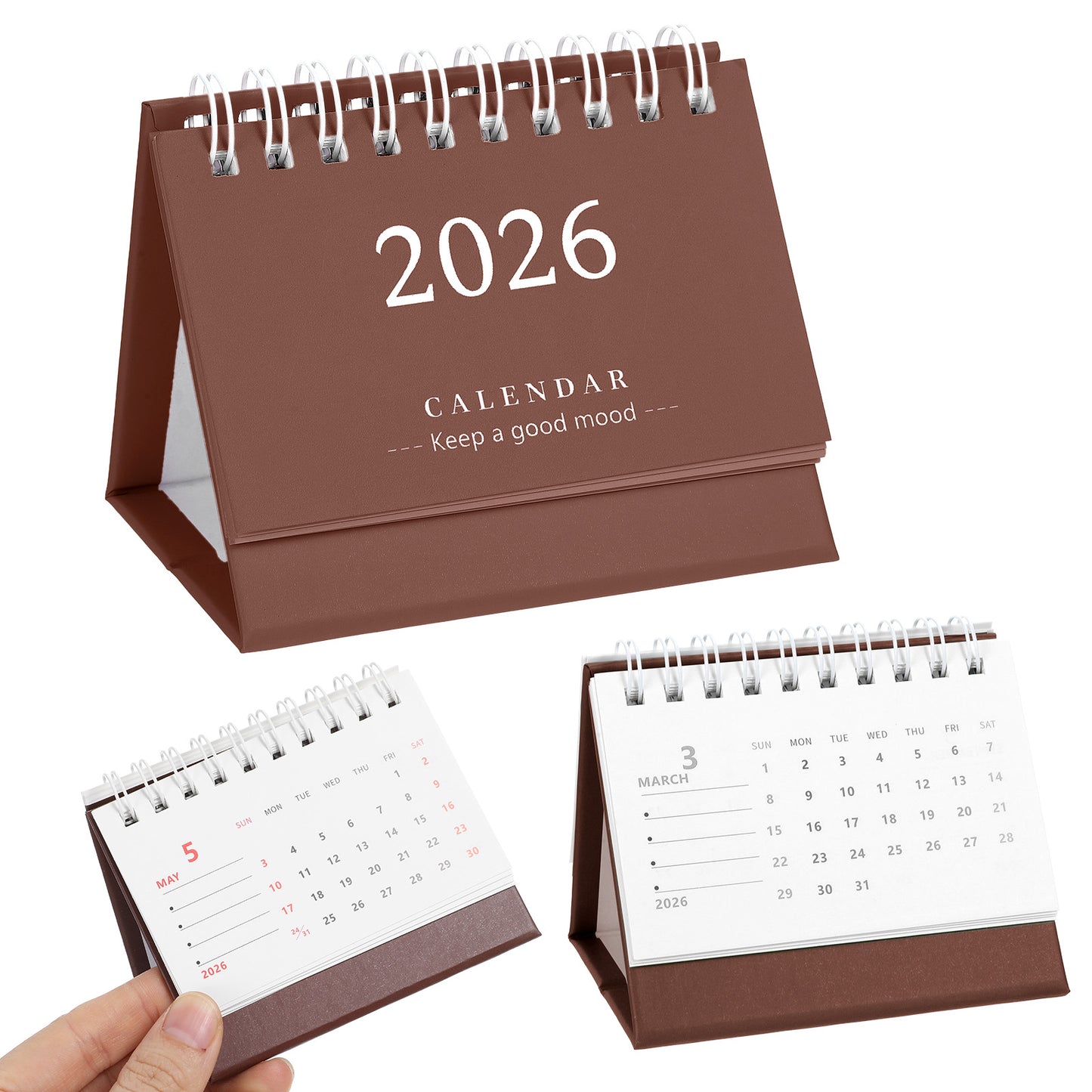 Tyqour Mini Desk Calendar Small Desk Calendar 2025-2026 Standing Flip Desktop Calendar 2025-2026 Metal Ring Binding, Cute Compact Size for Home Office School (Coffee)