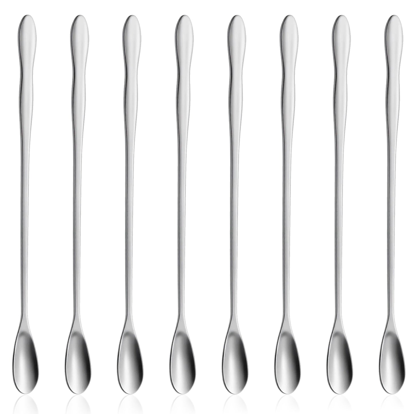 8 Pieces Stainless Steel Coffee Stirring Spoons, 7.8 in Long Bar Spoon, Reusable Cocktail Spoon, Long Handle Bar Cocktail Salt Spoons, Coffee Stirrers Individually Wrapped (Silver)