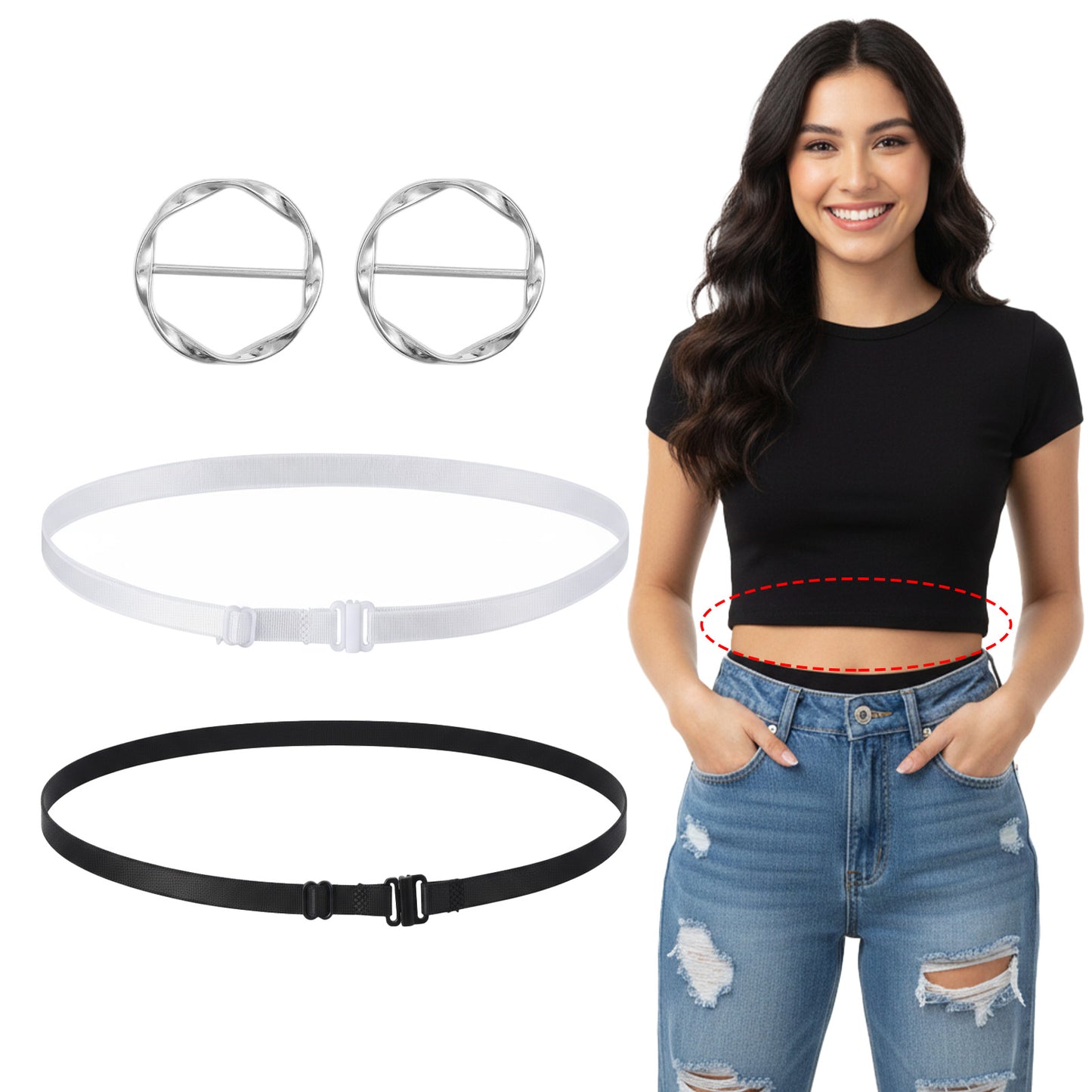 Ouligay 2PCS Adjustable Stretch Belts for Women, Crop Tuck Band Women Tucking Sweaters Shirts Elastic Tuck Waist Belt for Tucking Shirts Sweater Top and More (Black & White)
