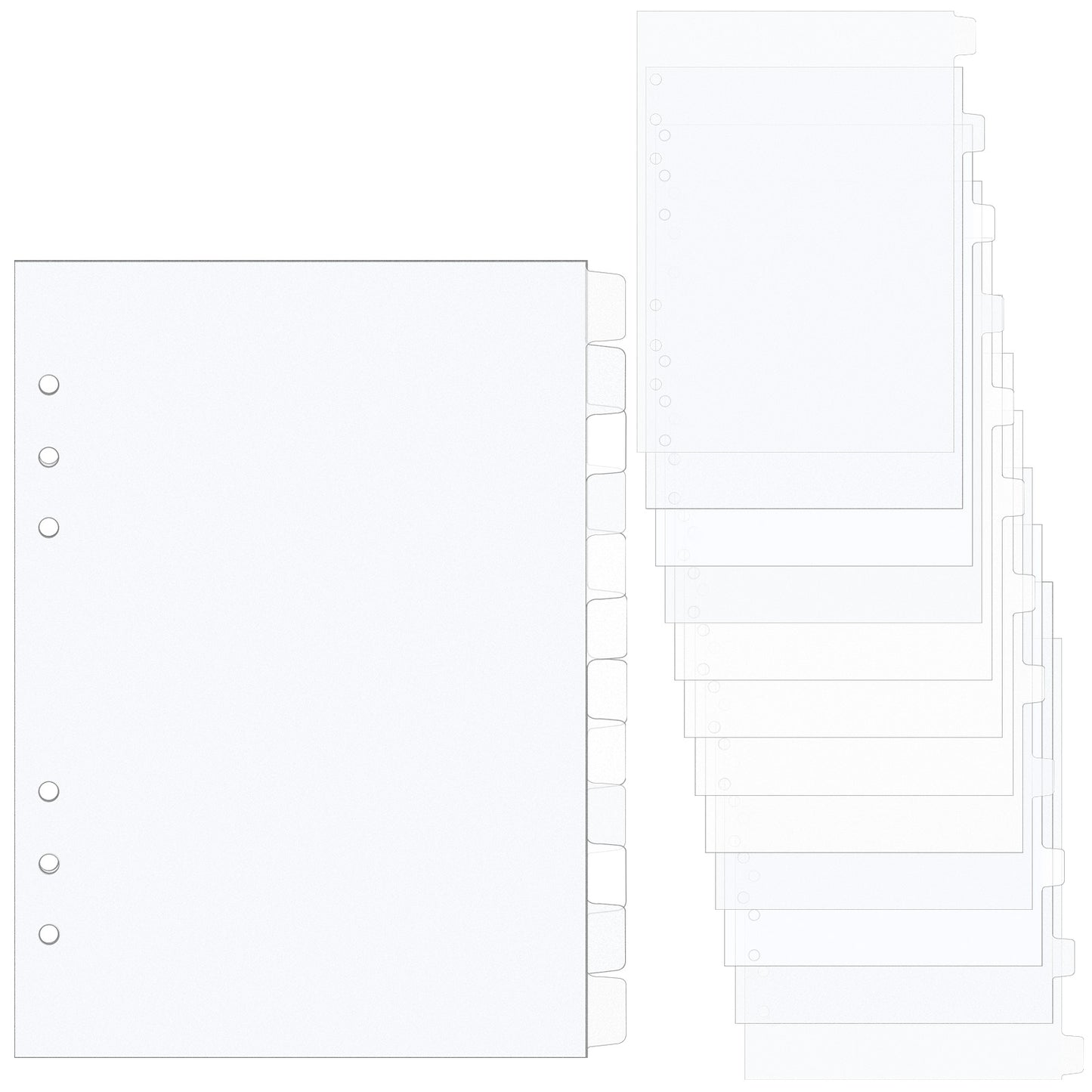 1 Set 12 Sheets A5 Binder Dividers, 6 Holes Clear Frosted Plastic Binder Divider Index with Tabs, Blank Side 12 Tabs Planner Insets, Refillable Page Protectors for 6 Ring Notebook Memo (Clear)