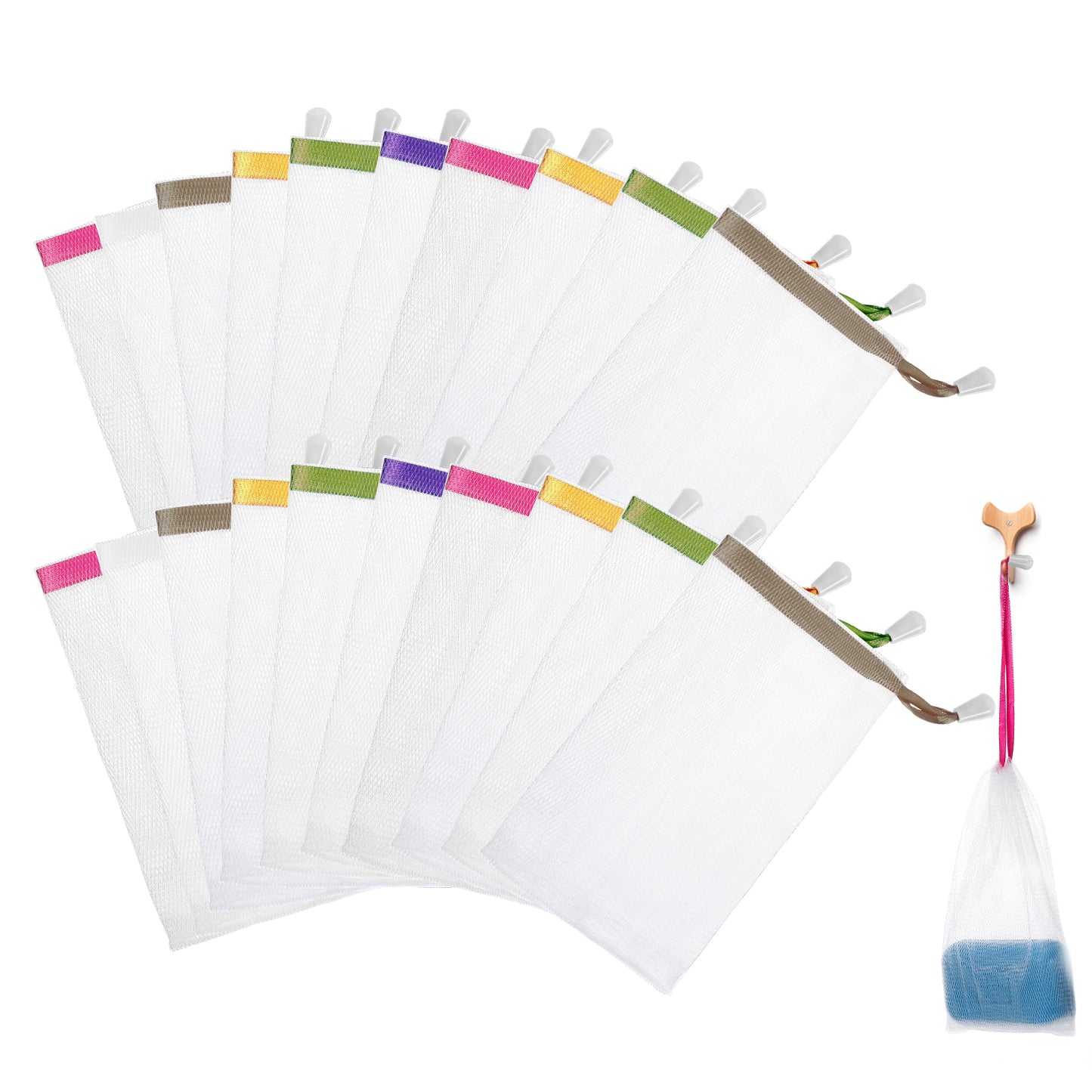 Ouligay 20PCS Mesh Soap Bags for Soap Bars - Soap Pouch with Drawstring, Soap Bar Bag for Foaming and Drying, Mesh Soap Bag for Shower, Bar Soap Bag for Homemade Soap, 15.5x9cm, White