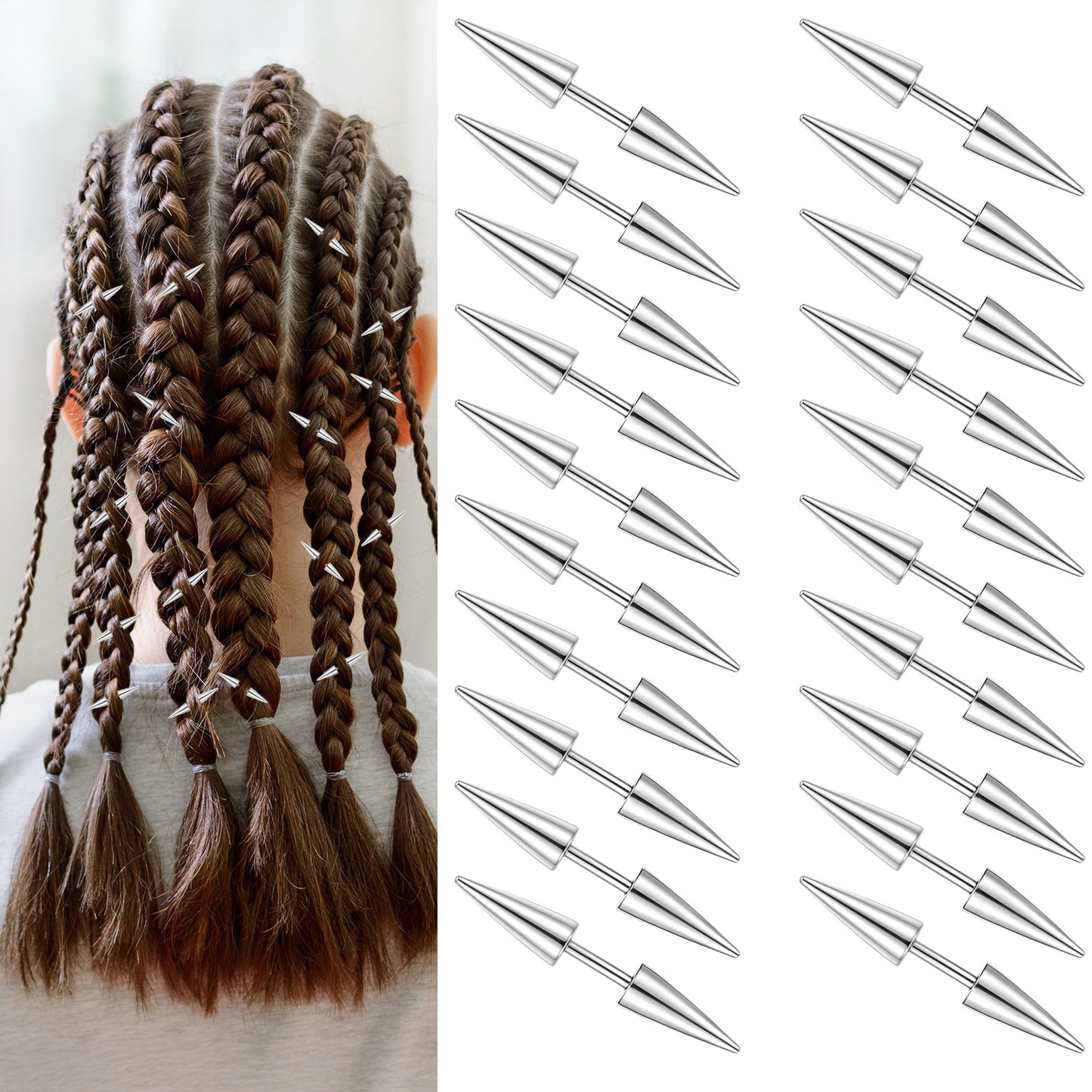 Ymapinf 20PCS Spiked Goth Hair Clips, Gothic Punk Accessories for Women, Emo Rave Jewelry for Dreadlocks Braids Buns