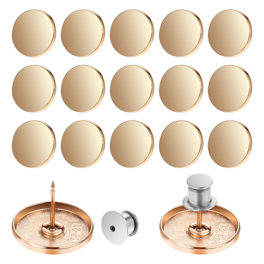 15PCS Gold Buttons for Blazer, 21mm Flat Coat Buttons Pins No Sew No Tools Instant Replacement Golden Brass Buttons Round Shaped Detachable Vintage Sewing Button for Suit Coat Shirt Jackets Craft