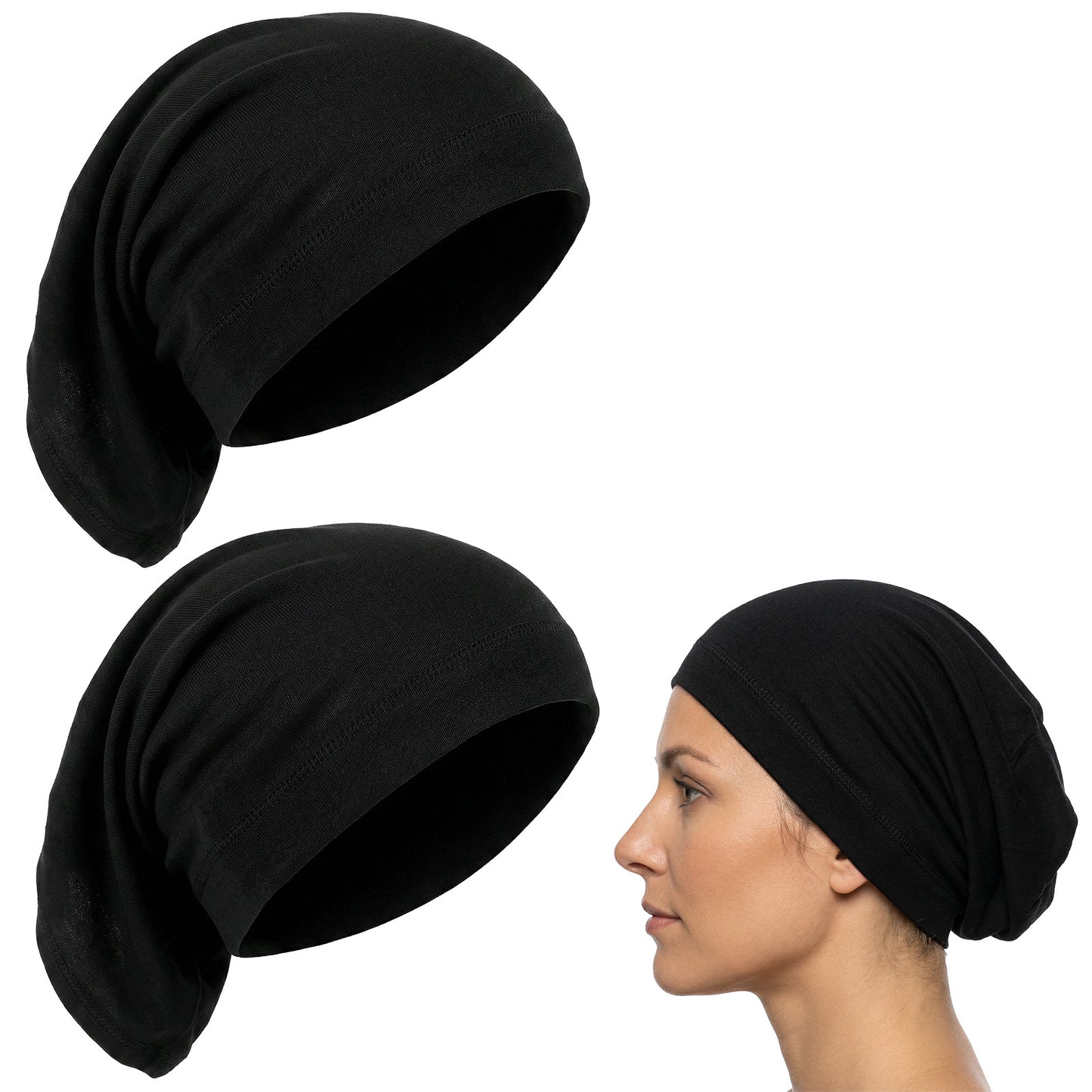 RAHHLIZS 2 PCS Scarf Hijab Undercap for Women, Hijabs for Women Muslim, Undercaps for Hijab No Slip, Under Caps for Hijabs Stretchy Head Cover (Black)
