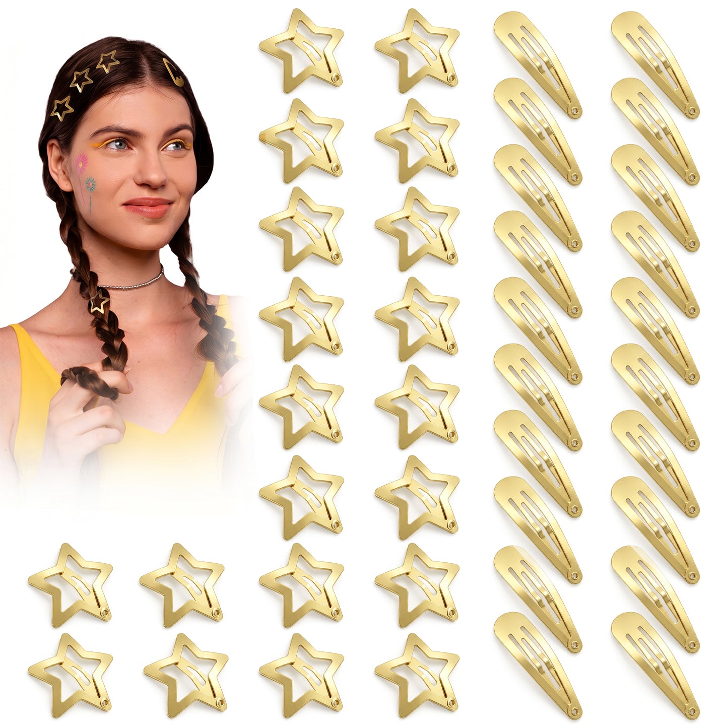 Nogeqi 40pcs Star Hair Clips, Metal Star Clip, 2 Styles of Stars Styling Barrettes, Y2k Cute Hair Accessory, Stars Hair Accessories, Snap Hair Clips for Women and Girls(Gold)