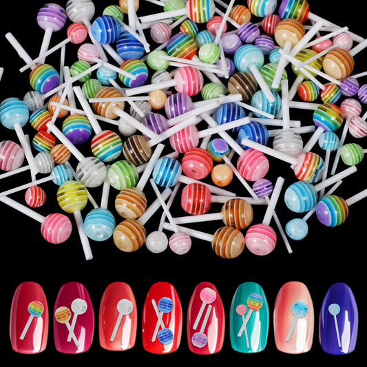 100 Pcs Lollipop Nail Charms Cute 3D Acrylic Decoration 2 Size DIY Mini Designs Sugar Kawaii Colorful Accessories Sweet Love Craft Manicure Supplies for Women Birthday Thanksgiving Festival Gifts