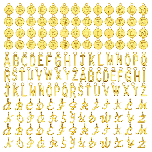 Teaaha 156 Pcs Gold Letter Charms, Alphabet A-Z Charms 3 Styles Capital A-Z Charm DIY Bracelet Necklace for Jewelry Making, DIY Bracelets Necklaces Pendants