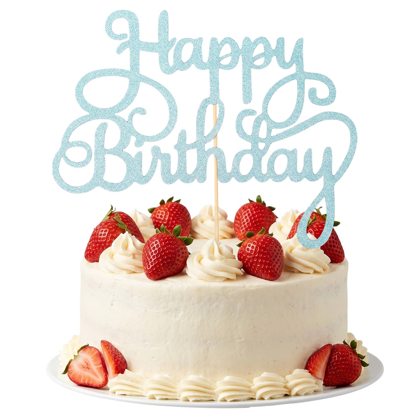 RAHHLIZS 1 PCS Happy Birthday Cake Topper,Happy Birthday Topper,Happy Birthday Cake Decorations for Anniversary Birthday Party Decoration Supplies(Light Blue)