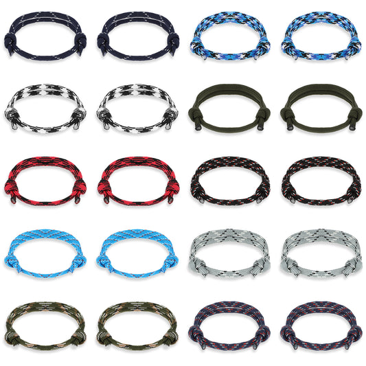 Ymapinc 20pcs Colorful Braided Rope Bracelets for Boys Girls, Paracord String Surfer Bracelet, Handmade Adjustable Friendship Anklet, (10 Colors with 2 bracelets Each),Teens & Men Women