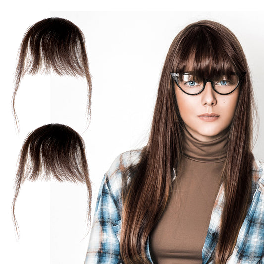 Tyqour 2pcs Bangs Hair Clip Human Hair, Faux Bangs, Natural Wispy Bangs Hair Clip for Women Clip In Bangs Real Human Hair for Daily Wear(Brown)