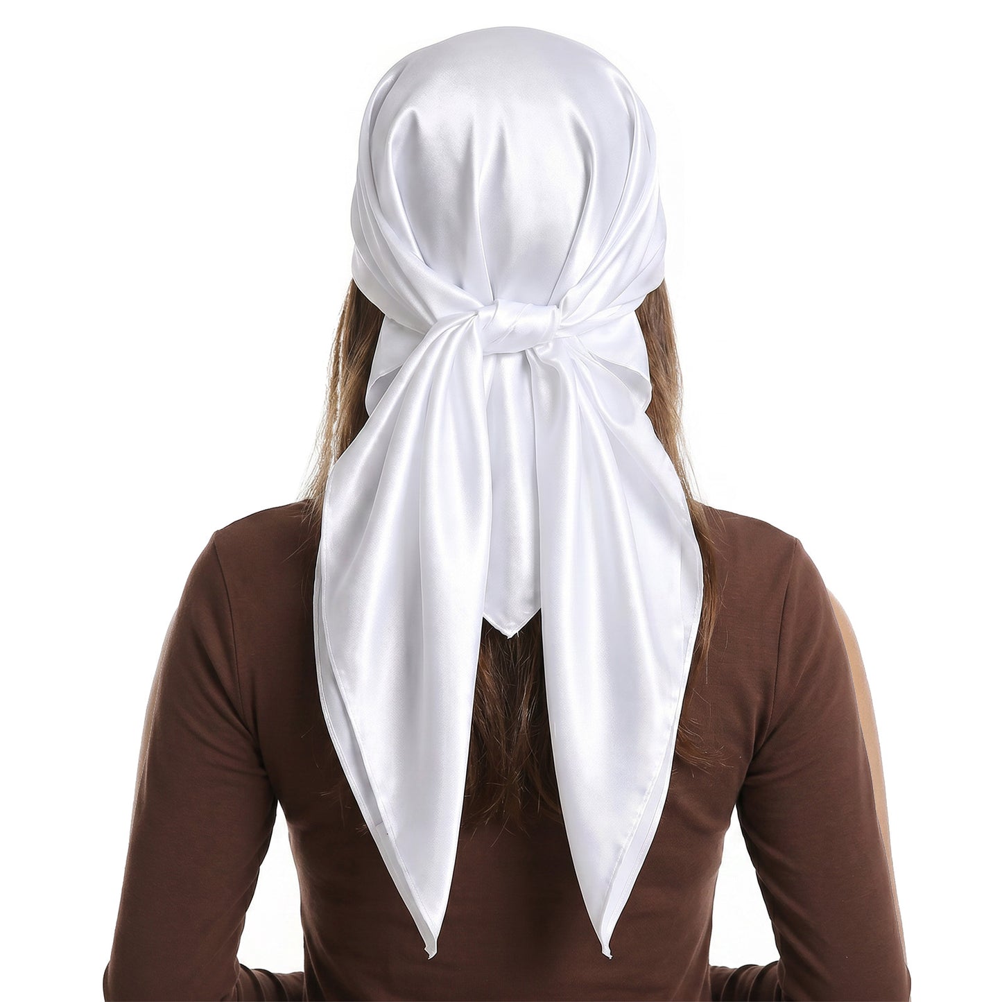Bremorou White Head Scarf for Women - Silk Scarf For Hair, 35 Inch Satin Square Large Silk Bandana for Sleeping and Fashion