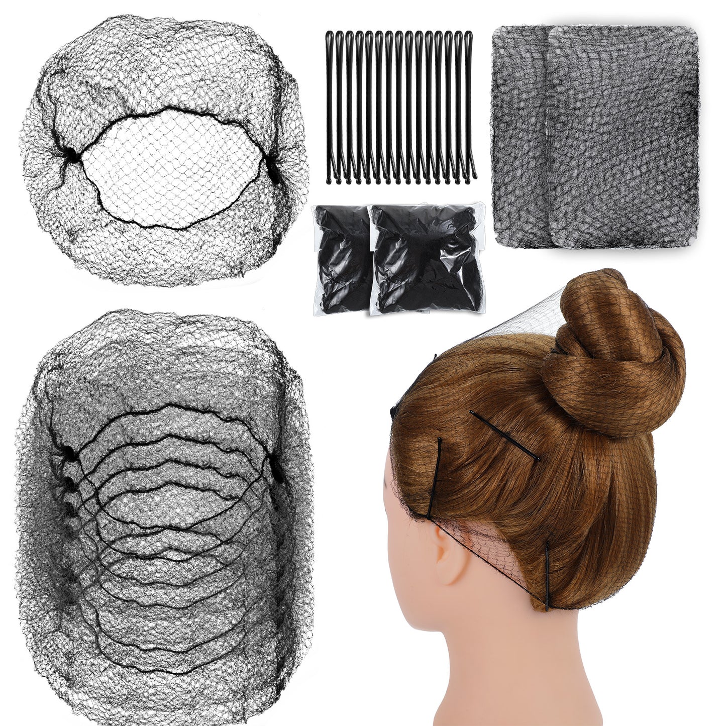 60 Pcs Invisible Hair Nets Black Hair Nets for Women with Pins Kitchen Hairnets for Foodservice Bun Making Ballet Versatile Hairstyling Food Service Workers Men 50 cm 60cm Lace Iron Alloy