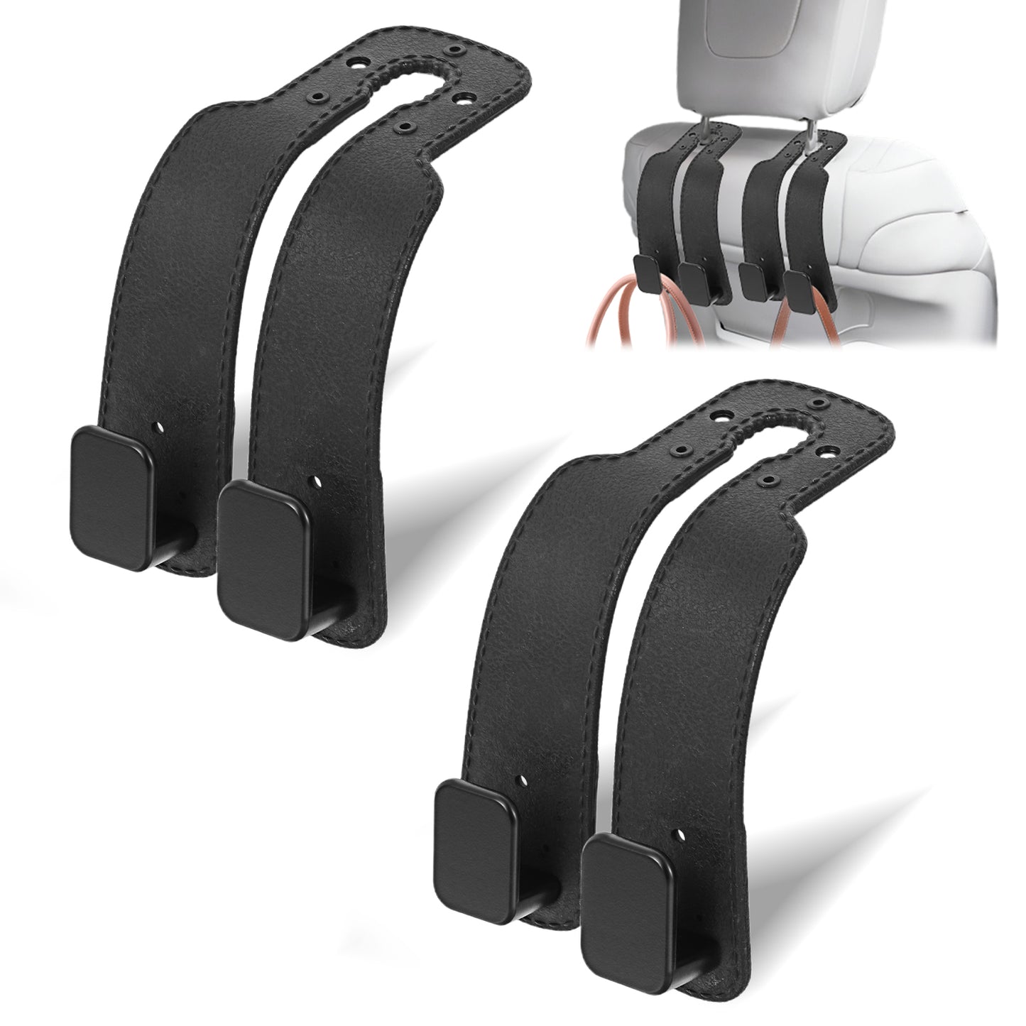 Tyqour 2 Pcs Car Seat Hook, Headrest Hooks, Car Hooks for Headrest, Bag Holder for Car Seat Hooks for Purses and Bags for Universal Car Hanger Storage Organizer Car Headrest Hook, Black