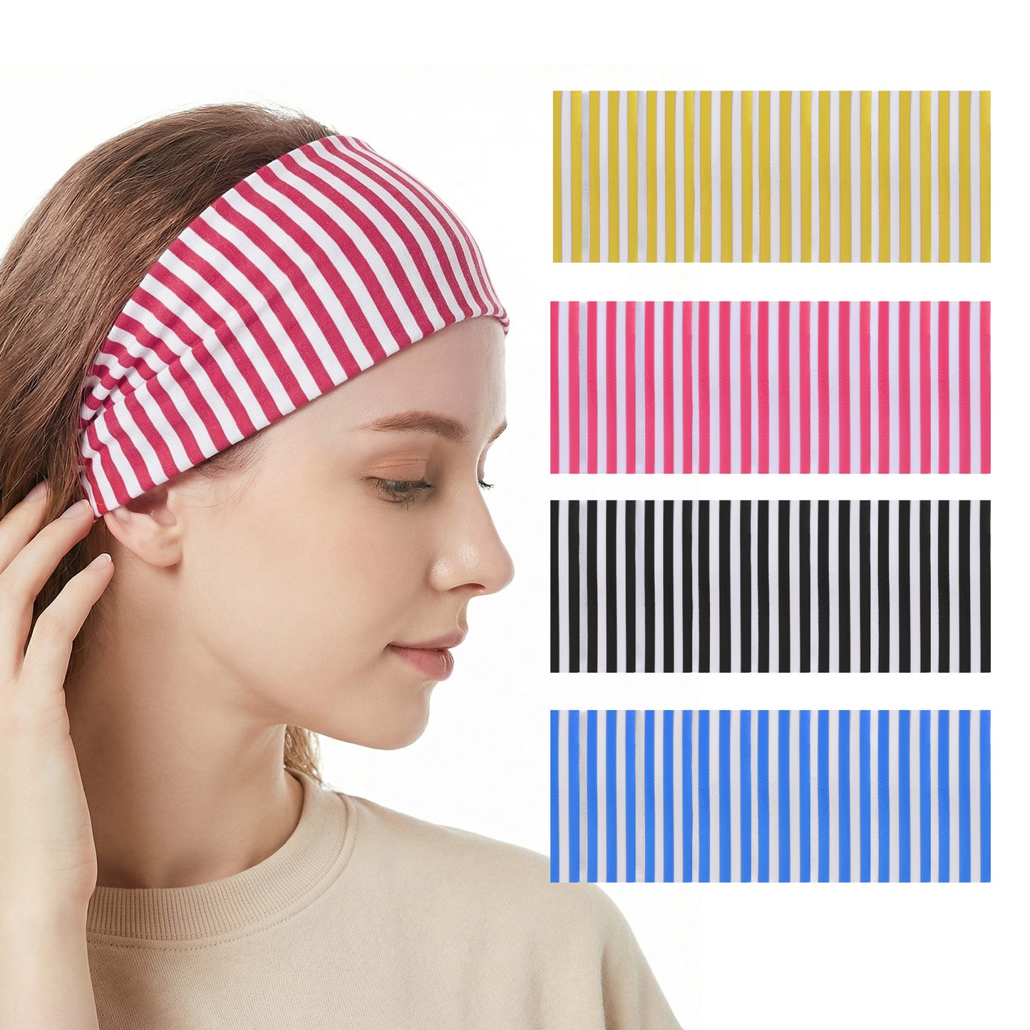 Mabor 4pcs Striped Headbands for Women, Non-Slip Wide Workout Hair Bands for Yoga Running and Daily Use