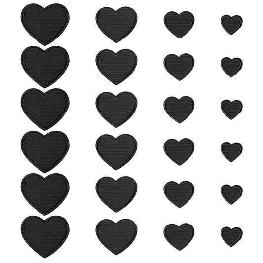 24PCS Red Hearts Patches Embroidered Iron On/Sew on Heart Shape Patches Heart Patch Cute Heart Shape Iron on/sew on Patches Heart Iron on Patches for Clothing Hat Jeans DIY Accessories (Black)