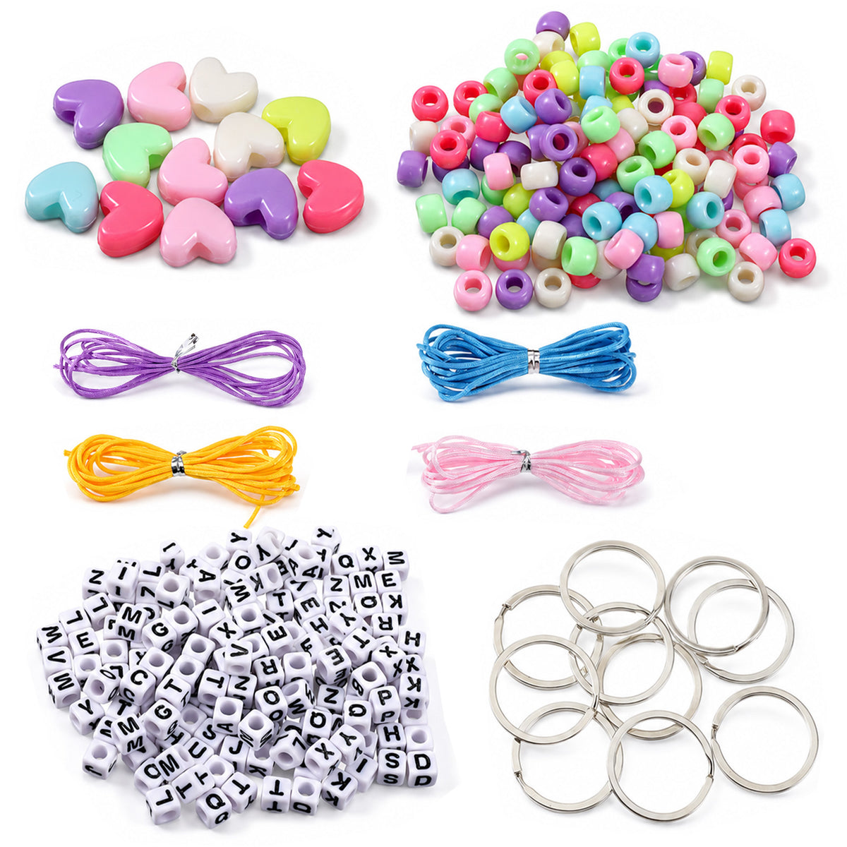 Bnehmb 566 Bead Keychain Making Kit with Letter and Heart Beads Charm Kit