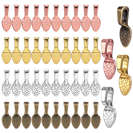 200 Pcs Glue on Bails for Jewelry Making Spoon Glue on Bails Pendants Flat Necklace Bails 4 Colors Plated Small Pendant Bails Oval Jewelry Glue on Earring Bails Pendants for DIY Crafts Glass Tiles