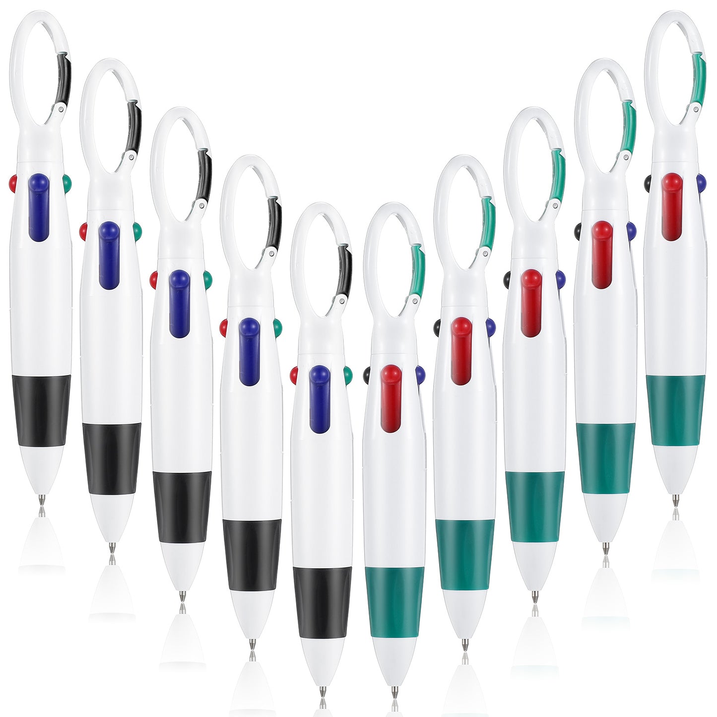 10PCS Retractable Shuttle Carabiner Pen 4-in-1 1.0mm Multicolor Ballpoint Pens Badge Reel Pen with Keychain Clip Essentials Gift Pens for Office School Supplies Students Adults Nurses(2 Colors)