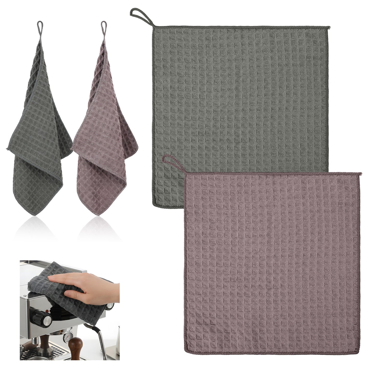 RAHHLIZS 2Pcs 12''x12'' Barista Towels Waffle Microfiber Towel Espresso Machine Cloth Coffee Cleaning Accessories Reusable Kitchen Towels for Coffee Bar Steam Wand Countertop Milk Frother