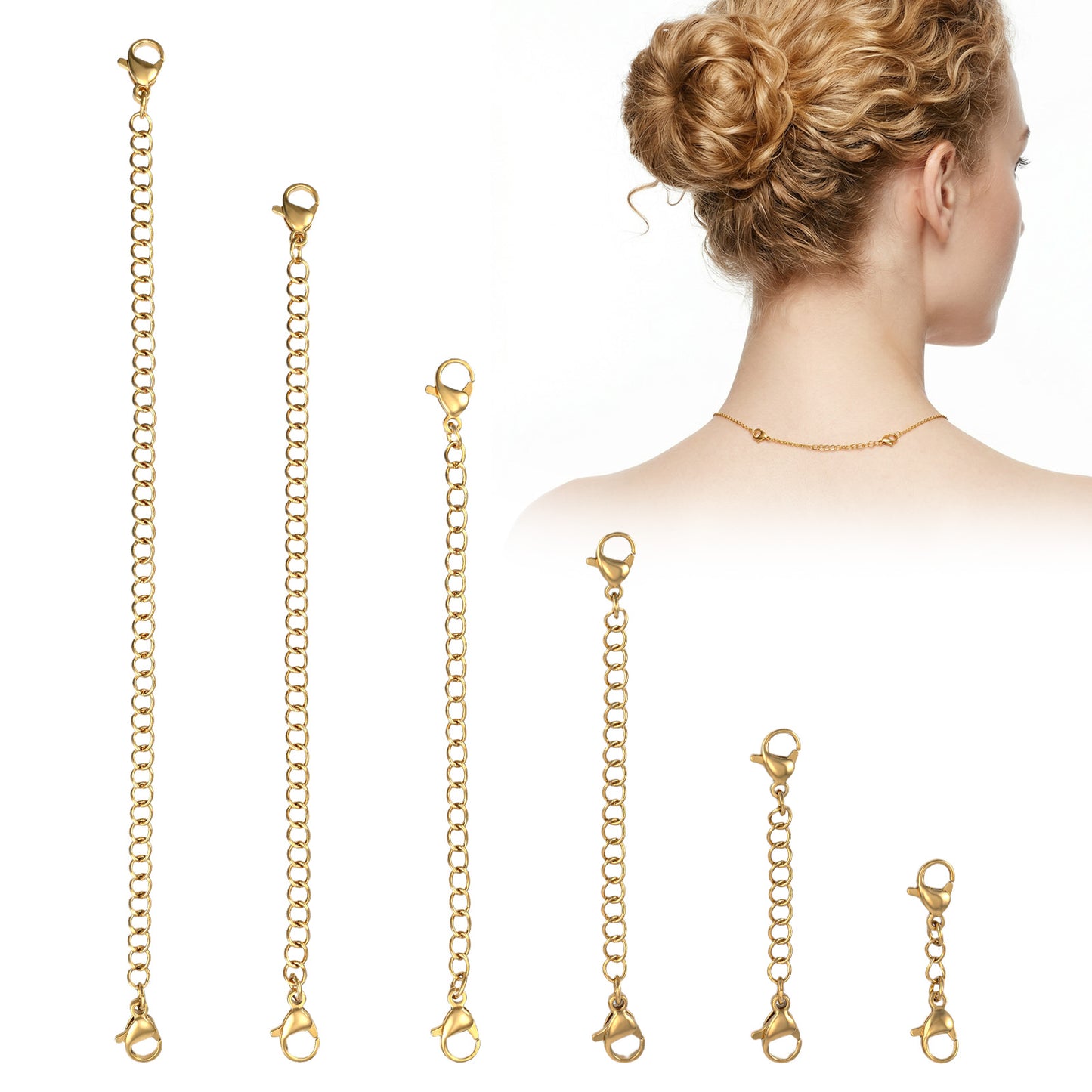 Shimmeroo 6Pcs Gold Extender for Necklace,Removable Gold Chain Extenders for Necklaces,Bracelet,Anklet (1", 2", 3", 4", 5", 6")
