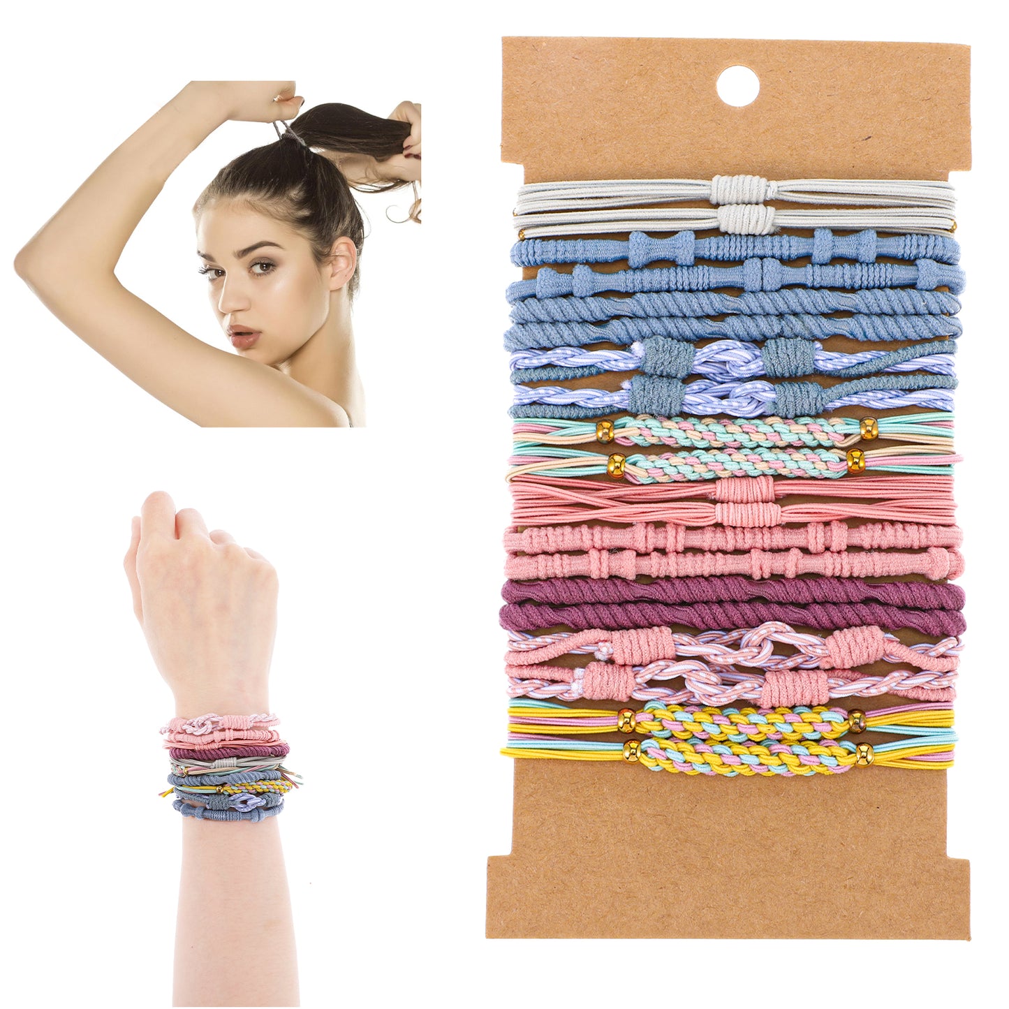 Ouligay 20 Pcs Hair Tie Bracelets for Women,Non-slip Boho Hair Ties,Thin Boho Hair Accessories for Women,No Damage Braided Hair Ties,Elastic Ponytail Holders for Thick Thin Hair(Braided Style)
