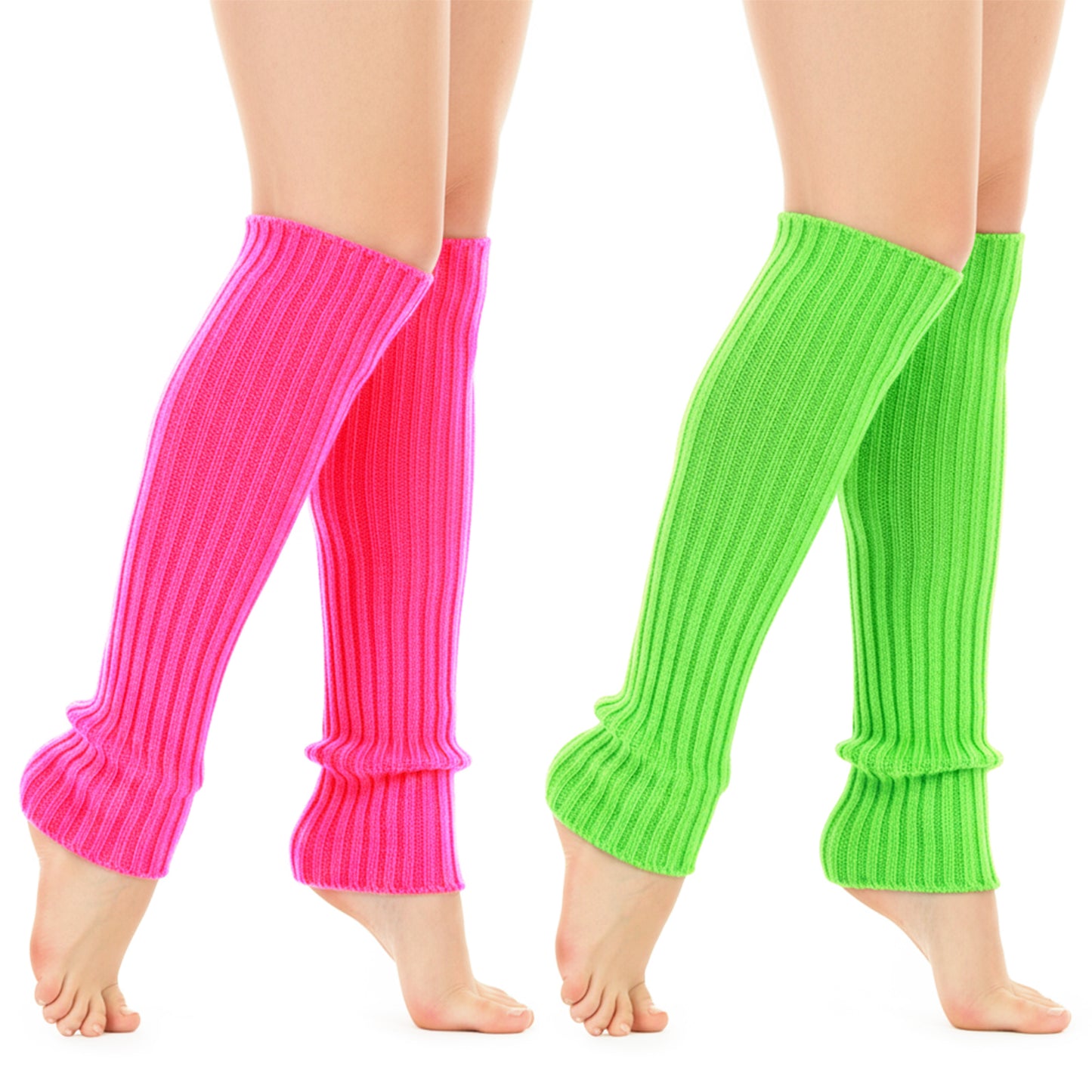 2 Pairs 80s Leg Warmers for Women Neon Retro Women 80s Adult Ribbed Knitted Leg Warmers Crochet Y2K Fashion Yoga Party Sports Accessories for Ice Skating and 80's Parties Rose Red Fluorescent Green