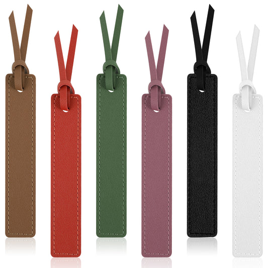 Ymapinc 6PCS Classic Style Hand-Stitched Leather Bookmarks for Men, Leather Bookmark with Leather Cord, Page Markers Reading Gifts for Readers, Writers, Book Lovers, School Students, 6 Colors
