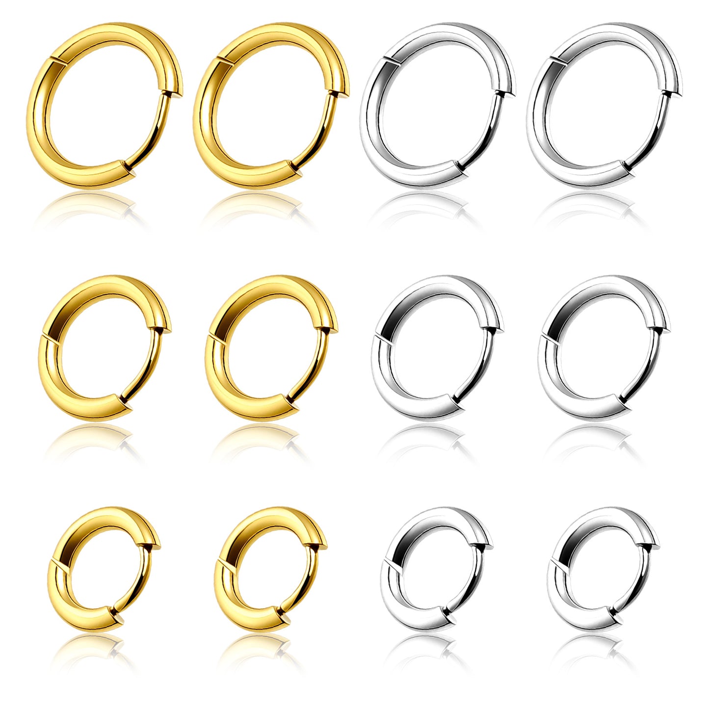 Nogeqi 6 Pairs Small Hoop Earrings for Women, Gold and Silver Huggie Earrings, Stainless Steel Mini Huggie Hoops Cartilage Hoop Set for Piercing Jewelry Gift, 6/8/10mm
