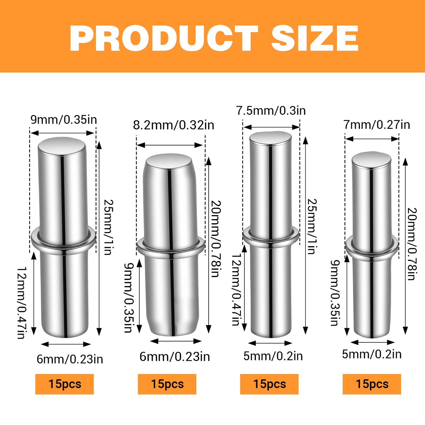 60 PCS Silver Steel Shelf Pegs, Spoon Shape Support Pins for Shelves Cabinets Furniture, Metal Shelf Pins Holders